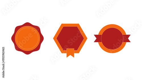 Red and orange ribbon badge templates for sale promotion discount labels award seals marketing tags retail branding vector design collection
