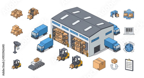 Warehouse Logistics and Delivery Services Illustration.