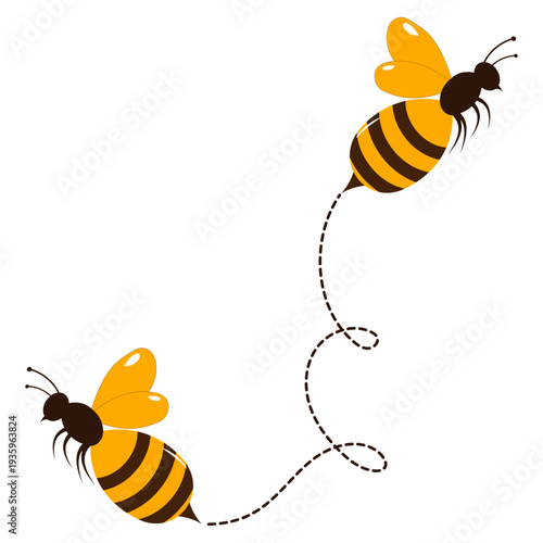 Cute Flying Bee with Dotted Trail Line