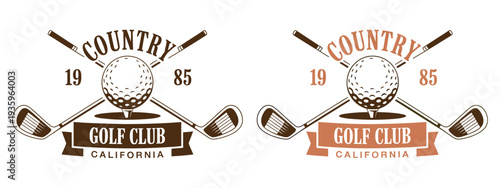 Golf game retro sport emblem, golf clubs and ball vintage logo, classic golf vector, sports design, emblem illustration