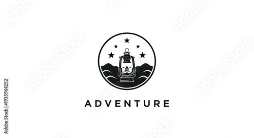 Retro Lantern Emblem with Stars and Mountains - Adventure Concept