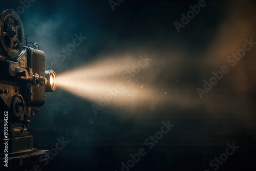 Vintage Film Projector: Cinematic Light Beam in Retro Theater