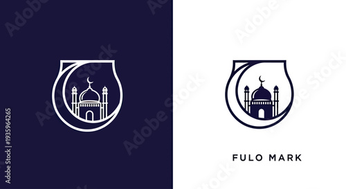 Islamic Mosque Logo with Crescent Moon and Star Emblem