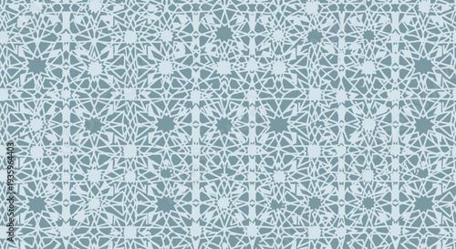 Geometric Pattern Background: Intricate Star and Lattice Design, Teal and White