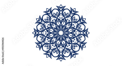 Intricate Blue Mandala Design on White Background