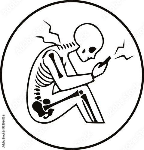 Skeleton with Bad Posture Using Smartphone for Neck Pain and Ergonomics Concept