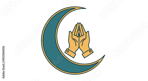 Islamic Crescent Moon with Praying Hands Icon