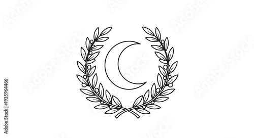 Crescent Moon and Laurel Wreath Icon - Minimalist Symbol