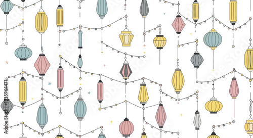 Charming Hanging Lanterns and Fairy Lights Pattern - Festive Decor