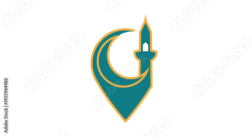 Islamic Crescent Moon Minaret Logo - Mosque Symbol