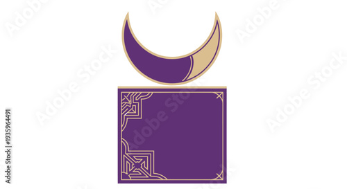 Crescent Moon and Ornate Square Frame with Geometric Patterns