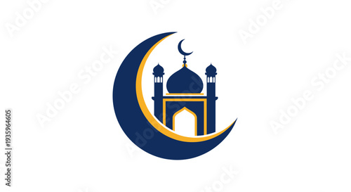 Islamic Crescent Moon and Mosque Icon