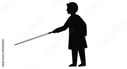 Silhouette of a young child holding a long thin object possibly a fishing rod