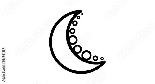 Stylized Crescent Moon with Bubbles - Black and White Icon