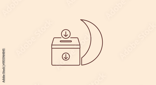 Election Ballot Box with Moon Icon, Voting Concept, Simple Line Art