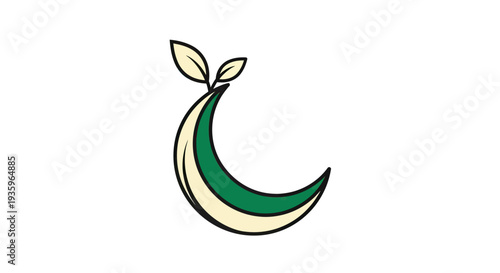 Crescent moon logo with leaves, organic, growth concept, green and cream colors