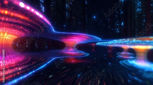 Abstract fowing light tnergy: neon particles and cosmic waves