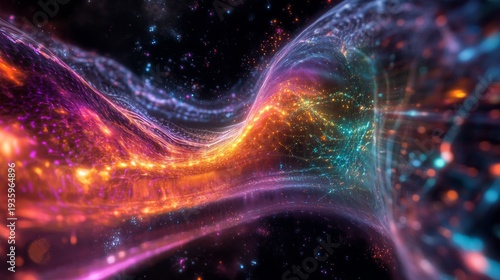 Abstract fowing light tnergy: neon particles and cosmic waves