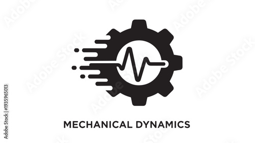 A black and white logo featuring a gear with a heartbeat line, representing mechanical dynamics, on a clean white background.