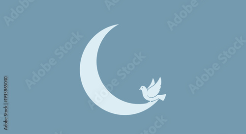 Peaceful Dove on Crescent Moon Symbol