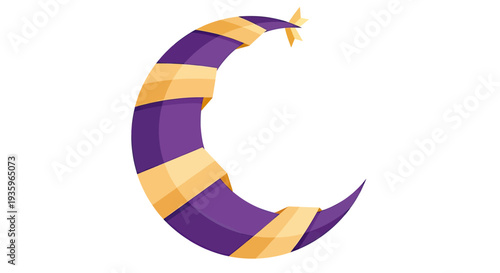 Stylized Crescent Moon with Star Accent - Purple and Gold Abstract Design