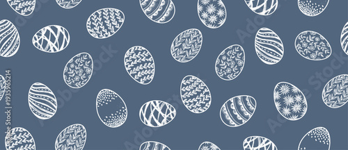 Seamless easter white eggs pattern on blue	
