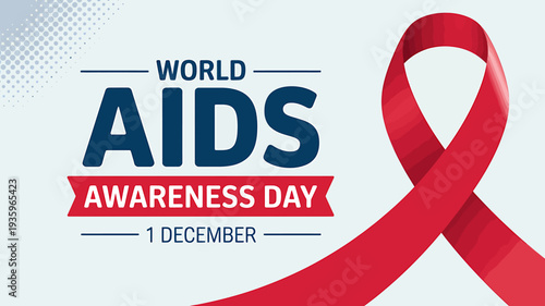 World AIDS awareness day concept with red ribbon on light blue background