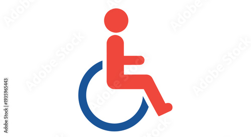 Accessibility symbol depicting a person in a wheelchair red and blue colors