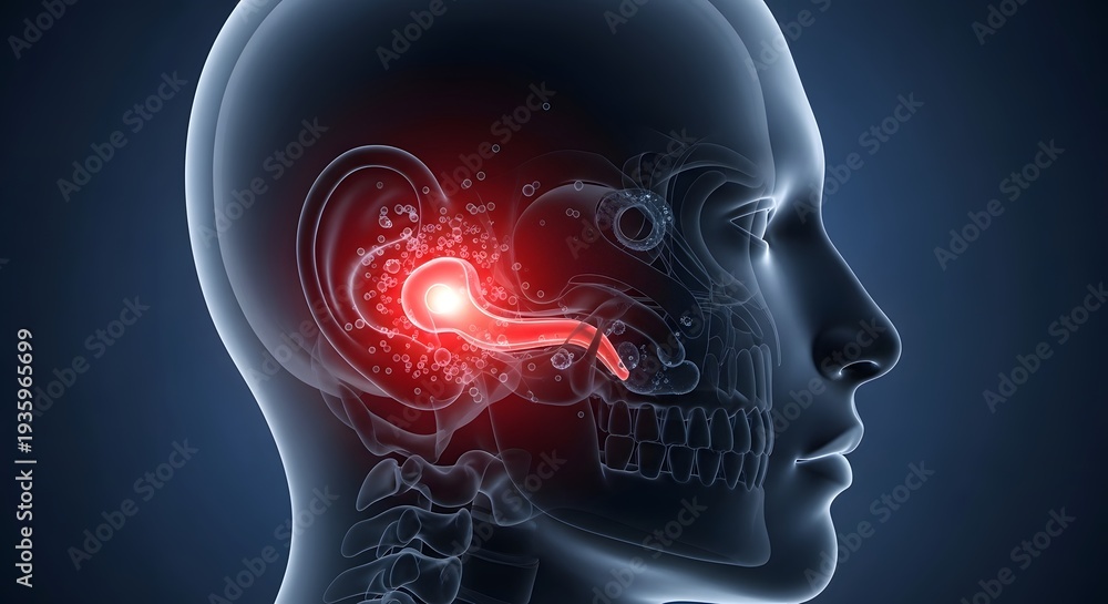 Obraz premium Human Head 3D Illustration: Inner Ear Pain, Otitis, or Infection Highlighted