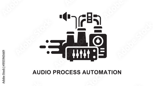 A black vector icon depicting audio process automation, sound engineering and music technology on a white background, conveying a sense of modern music production and technological innovation.