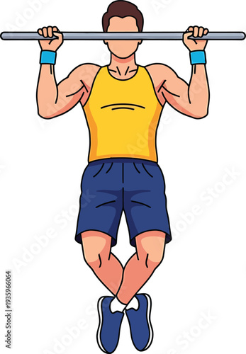 Man performing pull-ups on a horizontal bar with a focused expression