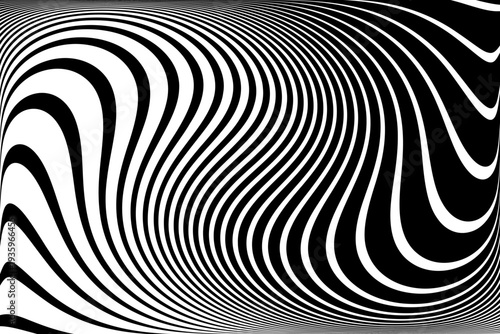 Wavy Lines Black and White Pattern with 3D Illusion Effect. Abstract Halftone...