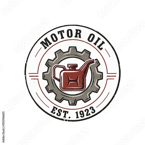Vintage Motor Oil Logo with Gear and Oil Can Design.