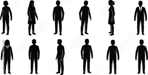 Business people silhouettes collection, men and women office workers standing poses, professional corporate team characters illustration set
