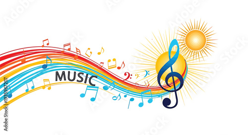 Vector music icon with colorful notes and treble clef