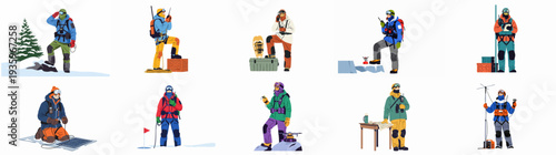 Winter Expedition and Arctic Research: Diverse Characters Engaging in Outdoor Adventure, Scientific Exploration, and Survival in Extreme Cold Environments with Advanced Technology and Gear.