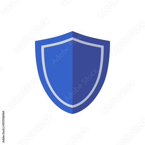 A blue shield icon with a silver outline on a white background