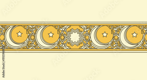 Islamic Geometric Pattern with Crescent Moons and Stars
