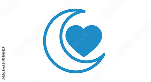 Blue Heart Inside Crescent Moon Icon