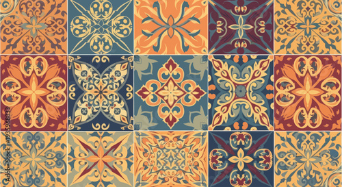Colorful Moroccan Tiles Pattern - Vintage Ceramic Mosaic Background