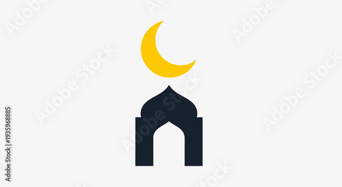 Islamic Crescent Moon and Mosque Silhouette Icon Vector