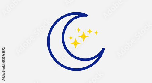 Crescent moon and stars icon, minimalist night sky graphic