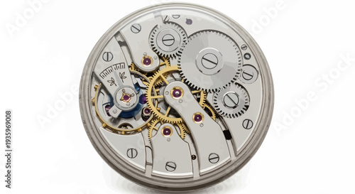 Mechanical watch inner workings closeup.