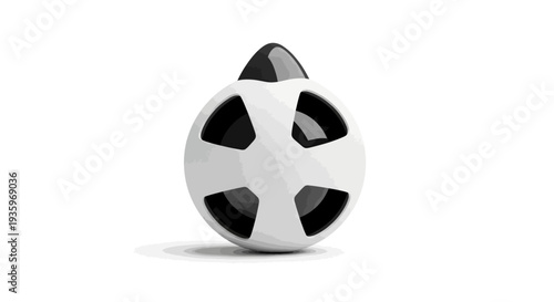 Soccer ball with black panels closeup.