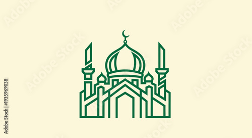 Islamic Mosque Architecture Icon with Crescent Moon and Minarets