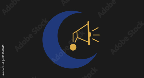 Islamic Call to Prayer Megaphone Crescent Moon Graphic