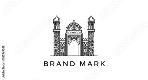 Ornate Islamic Mosque Architecture Landmark Logo, Brand Mark