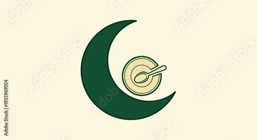 Crescent moon with plate and spoon, symbol of Ramadan food and suhoor