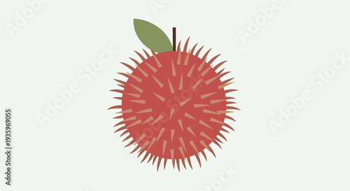 A red rambutan fruit with leaf.