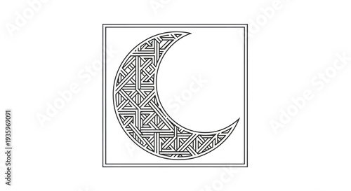 Geometric Crescent Moon Art, Intricate Pattern, Abstract Celestial Design